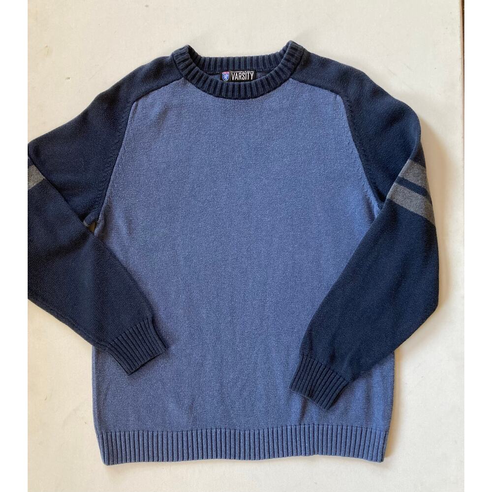 Roundtree & Yorke Varsity Men’s Sweater Sz M Blue Navy Striped Sleeve Wool Blend